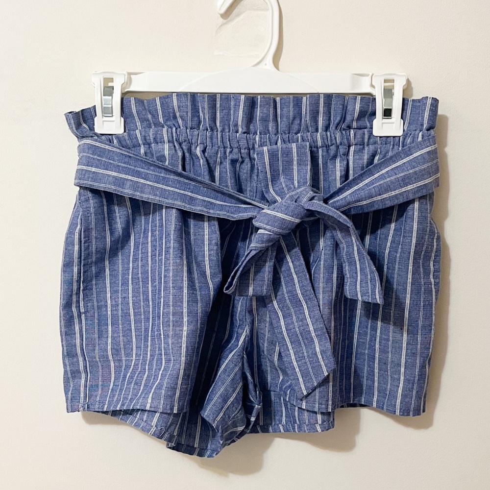 Blue stripped paperbag shorts (size small)